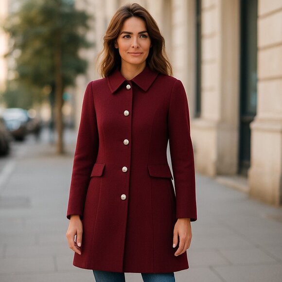 NWT KATE SPADE New York Wool-blend Coat In Deep Lipstick Wool Blend - Picture 1 of 11